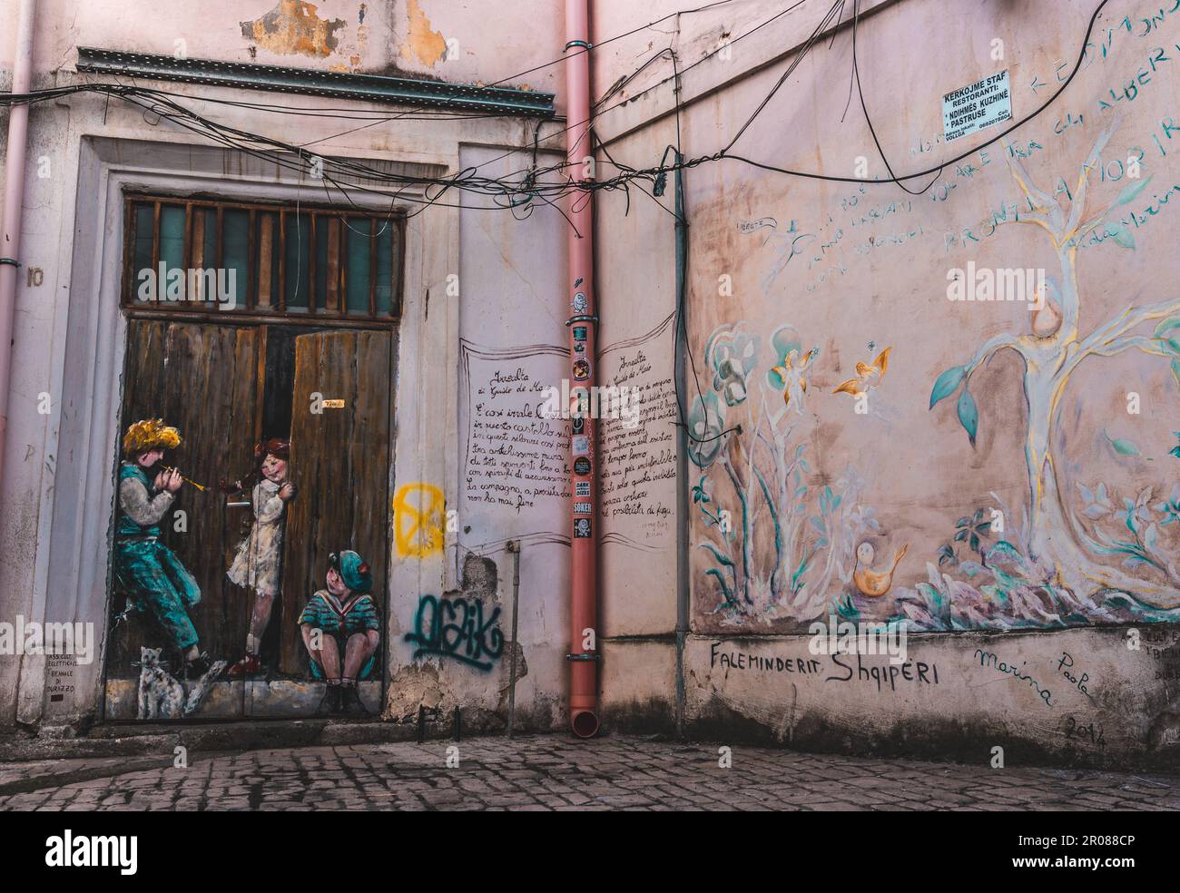 Durres, Albania November 15 2022 Mural in the city centre of Durres