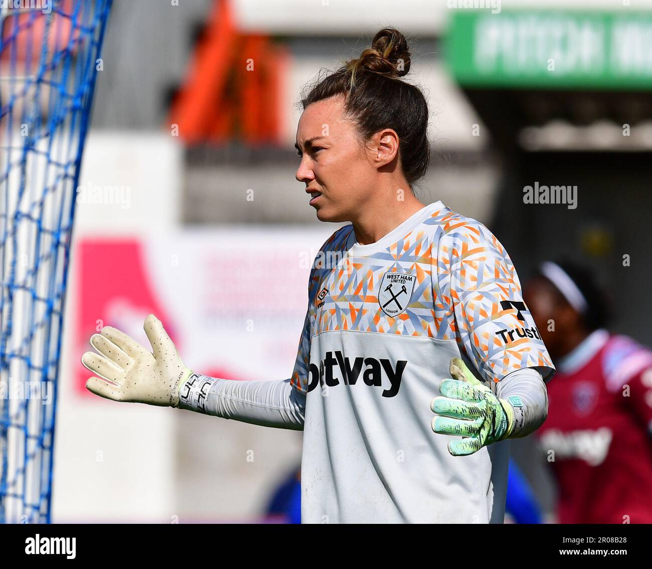 Crawley, UK. 07th May, 2023. Mackenzie Arnold Goalkeeper of West Ham United during the FA Women's Super League match between Brighton & Hove Albion Women and West Ham United Ladies at The People's Pension Stadium on May 7th 2023 in Crawley, United Kingdom. (Photo by Jeff Mood/phcimages.com) Credit: PHC Images/Alamy Live News Stock Photo