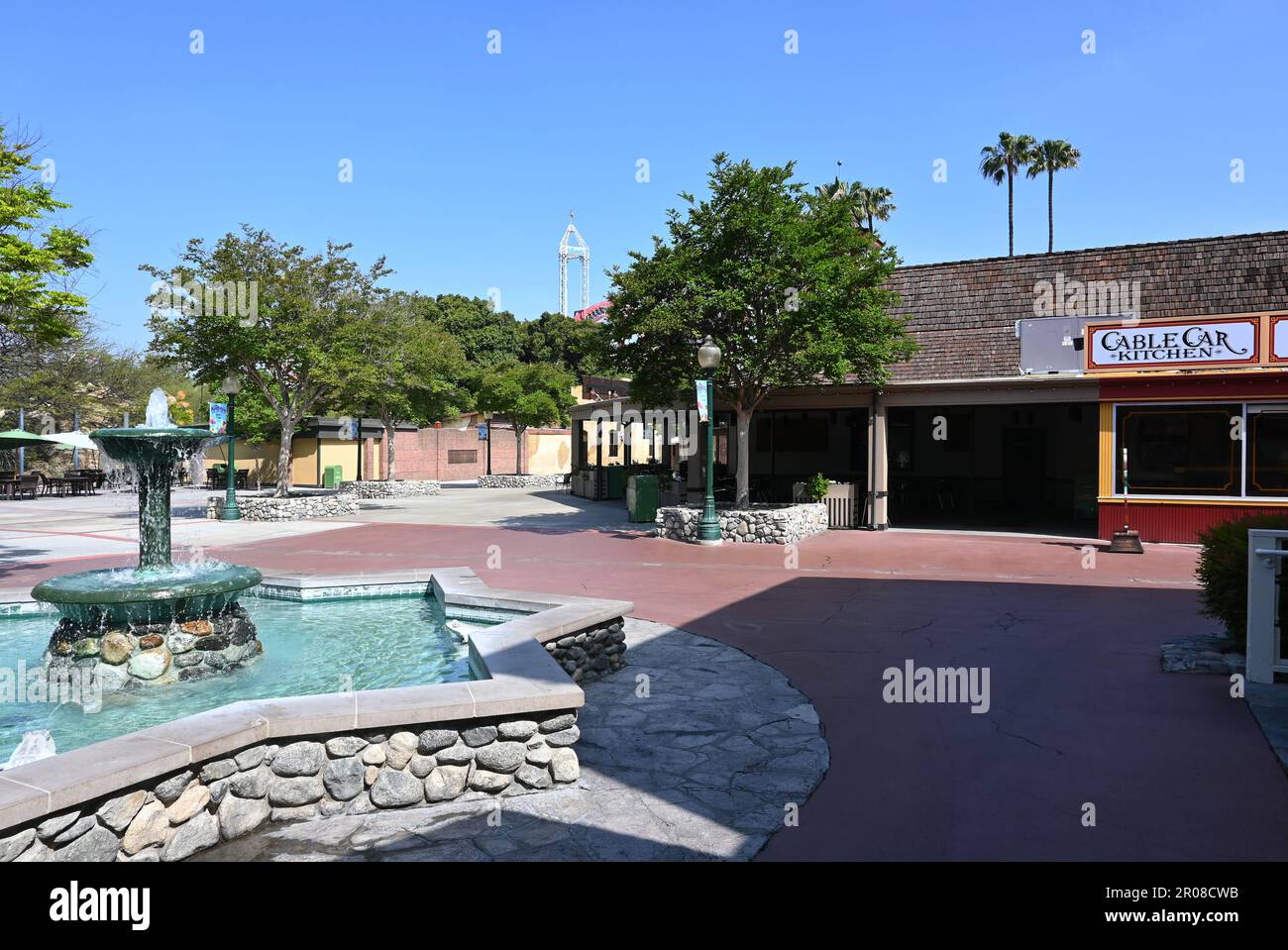 BUENA PARK, CALIFORNIA 27 APR 2023 Fountain and Cable Car Kitchen in