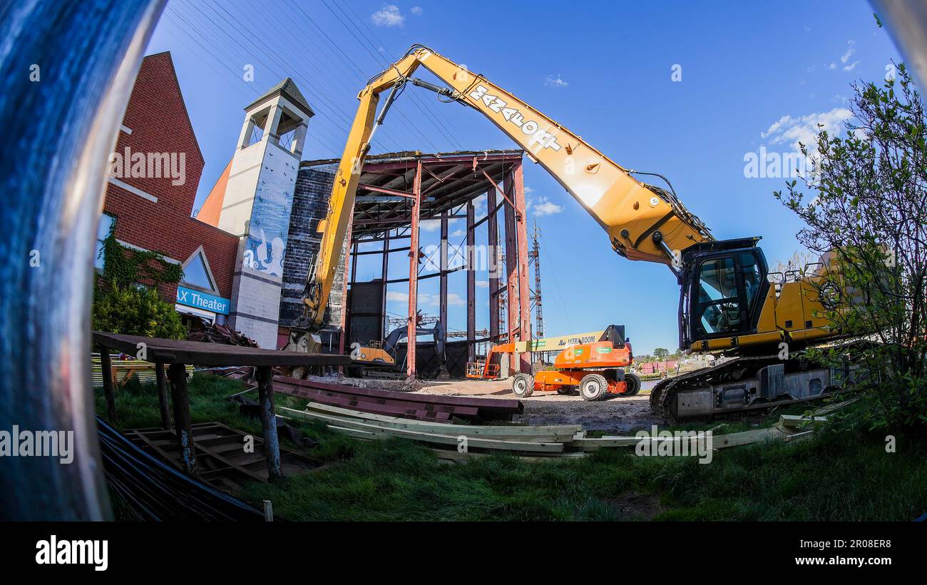 NORWALK, CT, USA - MAY 6, 2023: IMAX Theater building demolishing on