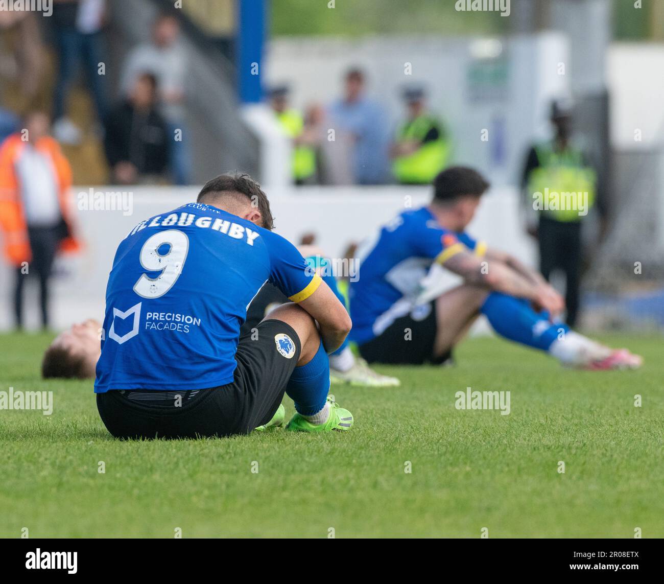 Deva Stadium, Chester, Cheshire, England, 7th May 2023. Chester players heartbroken by the full time result, during Chester Football Club V Brackley Town Football Club, in the Vanarama National League North Semi-Final Play-Off Credit Image: ©Cody Froggatt Alamy live news) Stock Photo