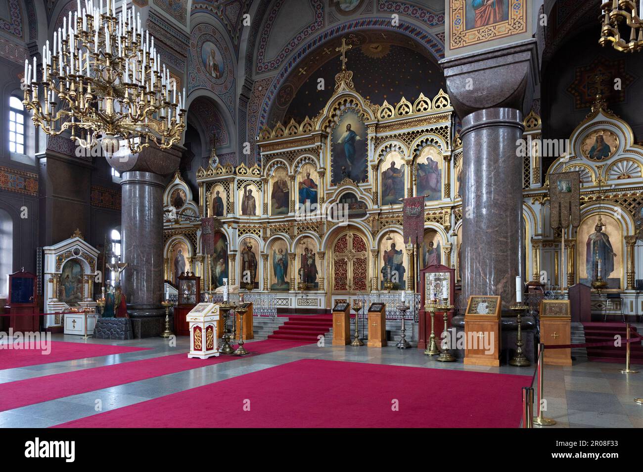 The iconostasis painted by painted by Pavel S. Šiltsov in the Orthodox Uspenski Cathedral in Helsinki, Finland. The cathedral was inaugurated on 25 Oc Stock Photo