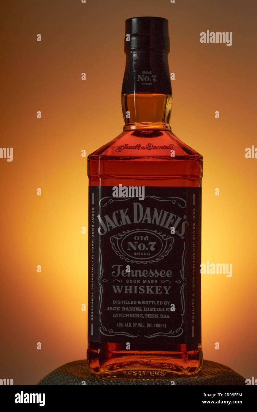 Jack Daniel's, Old NO7 Tennessee Sour Mash Whiskey, LYNCHBURG, TENN. USA. Jasper Newton Daniel's, more commonly known as Jack Daniel's (1849 - 1911)!! Stock Photo