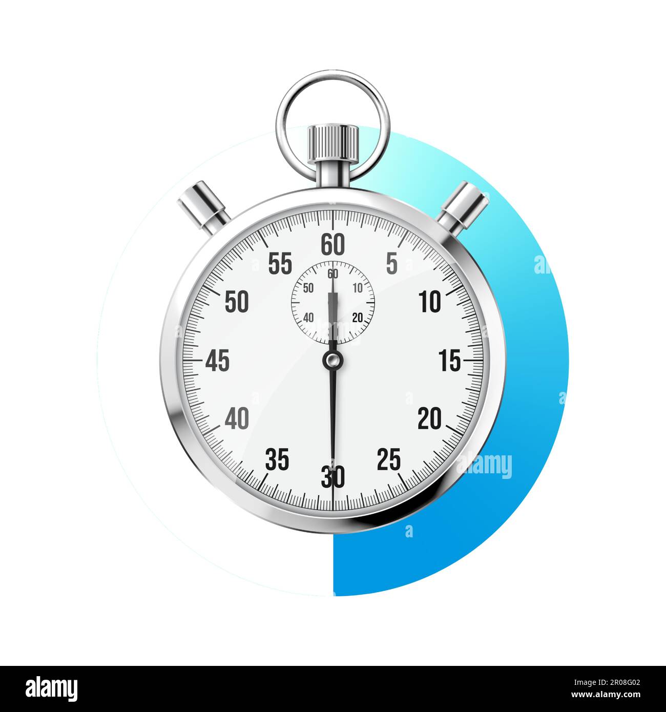Realistic classic stopwatch. Shiny metal chronometer, time counter with