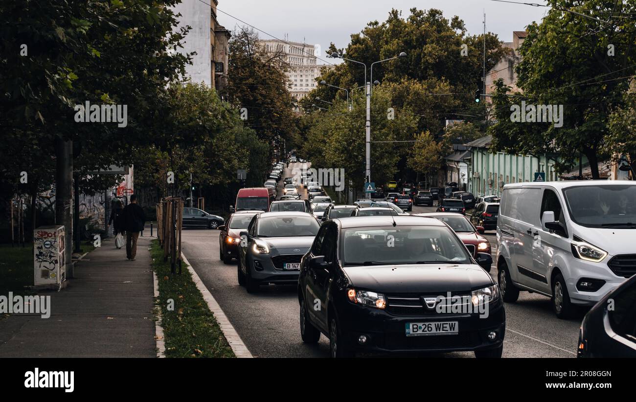 Bumper to Bumper Urban traffic congestion during peak hour in