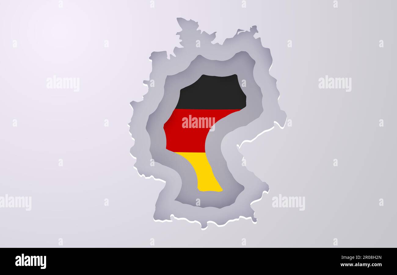 Creative Germany map with flag colors in paper cut style. Vector