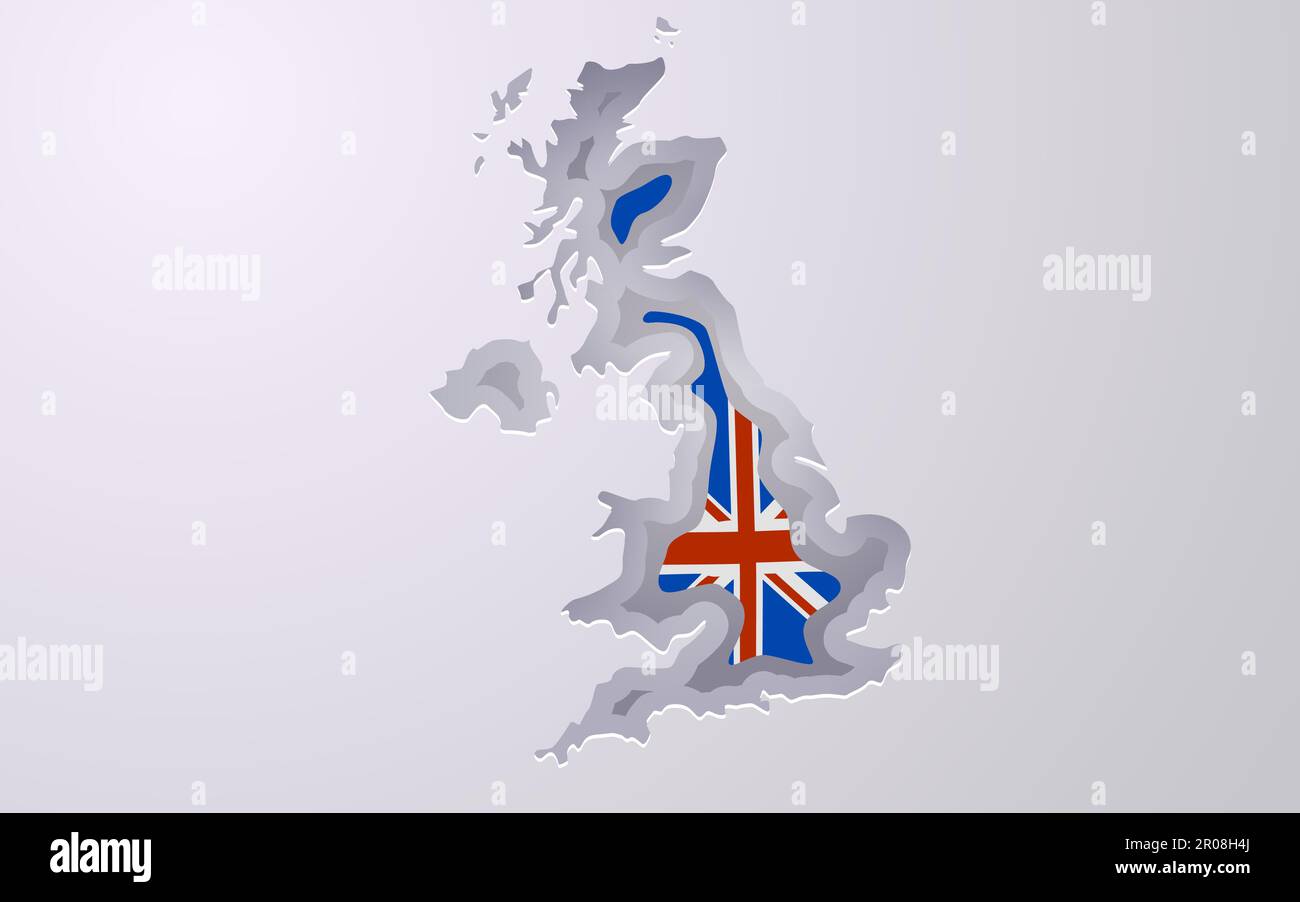 Creative Great Britain map with - Creative Great Britain Map With Flag Colors In Paper Cut Style Vector Illustration 2R08H4J 