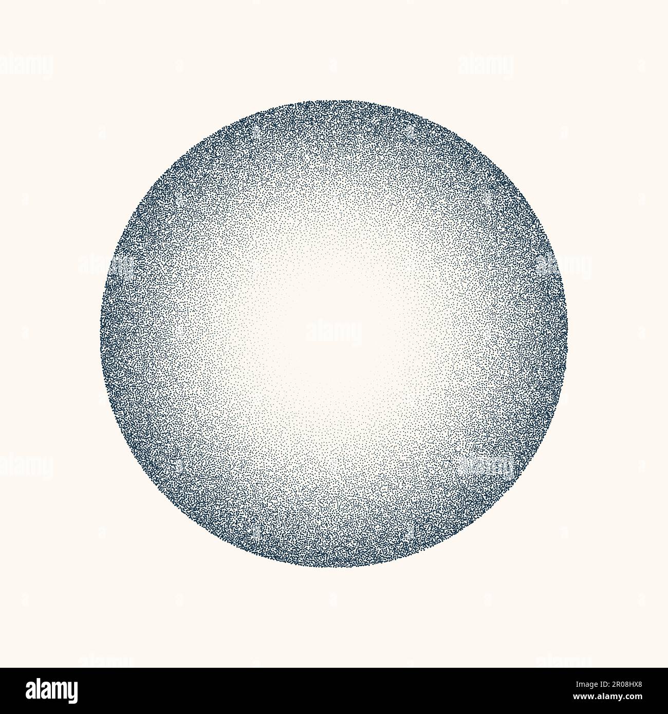 Round shaped dotted object, vintage stipple element. Fading gradient. Stippling, dotwork drawing, shading using dots. Halftone disintegration effect Stock Vector