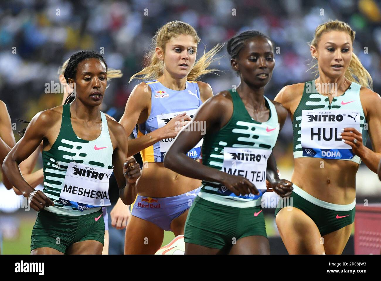 Doha, Qatar, 5 May 2023. Diribe Welteji of Ethiopia, Hirut Mashesha of ...