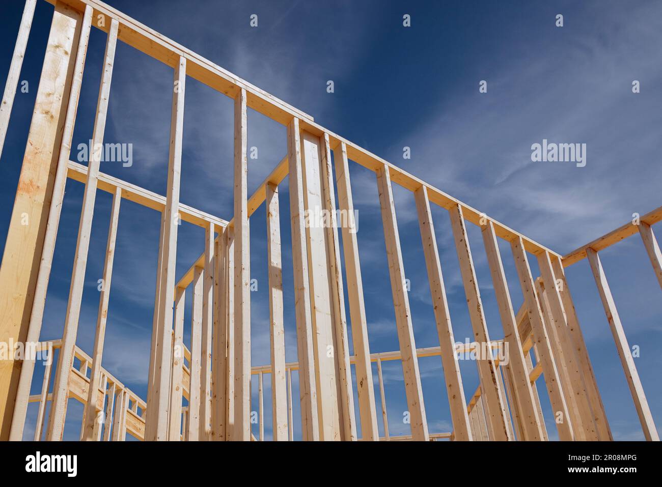 Construction frame house of wooden beam stick framework on new build ...