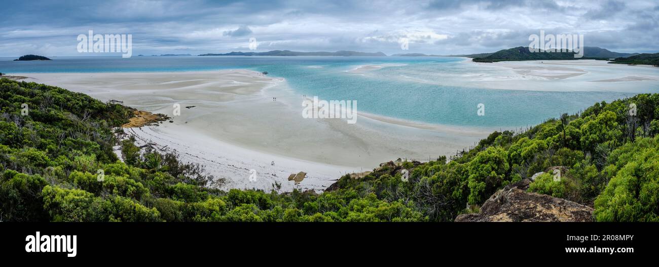 Panoramic view of Whitehaven Beach, Whitsunday Island, Queensland, Australia Stock Photo