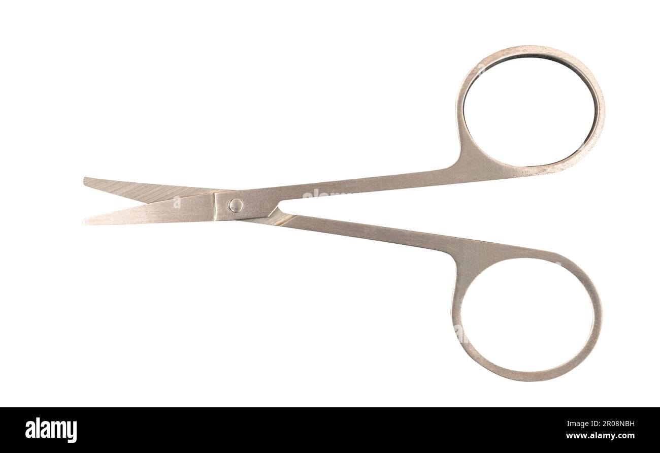 small steel scissors for manicure or surgery, isolated white background ...