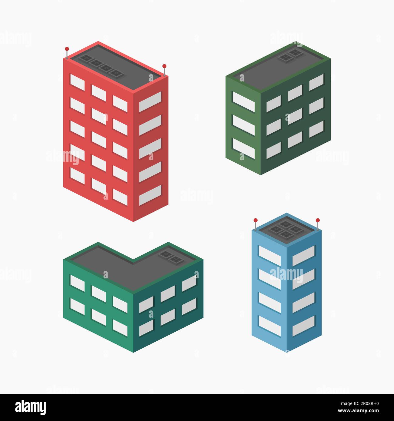 isometric city apartment office building set isolated vector flat ...