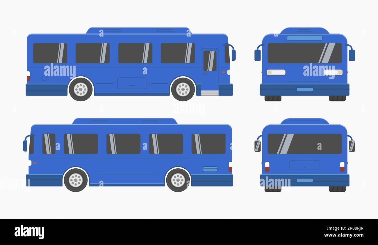 blue city auto bus front side view vector flat illustration Stock Vector