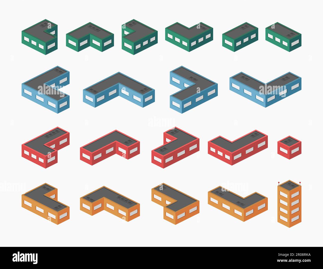 isometric city apartment office building set isolated vector flat ...