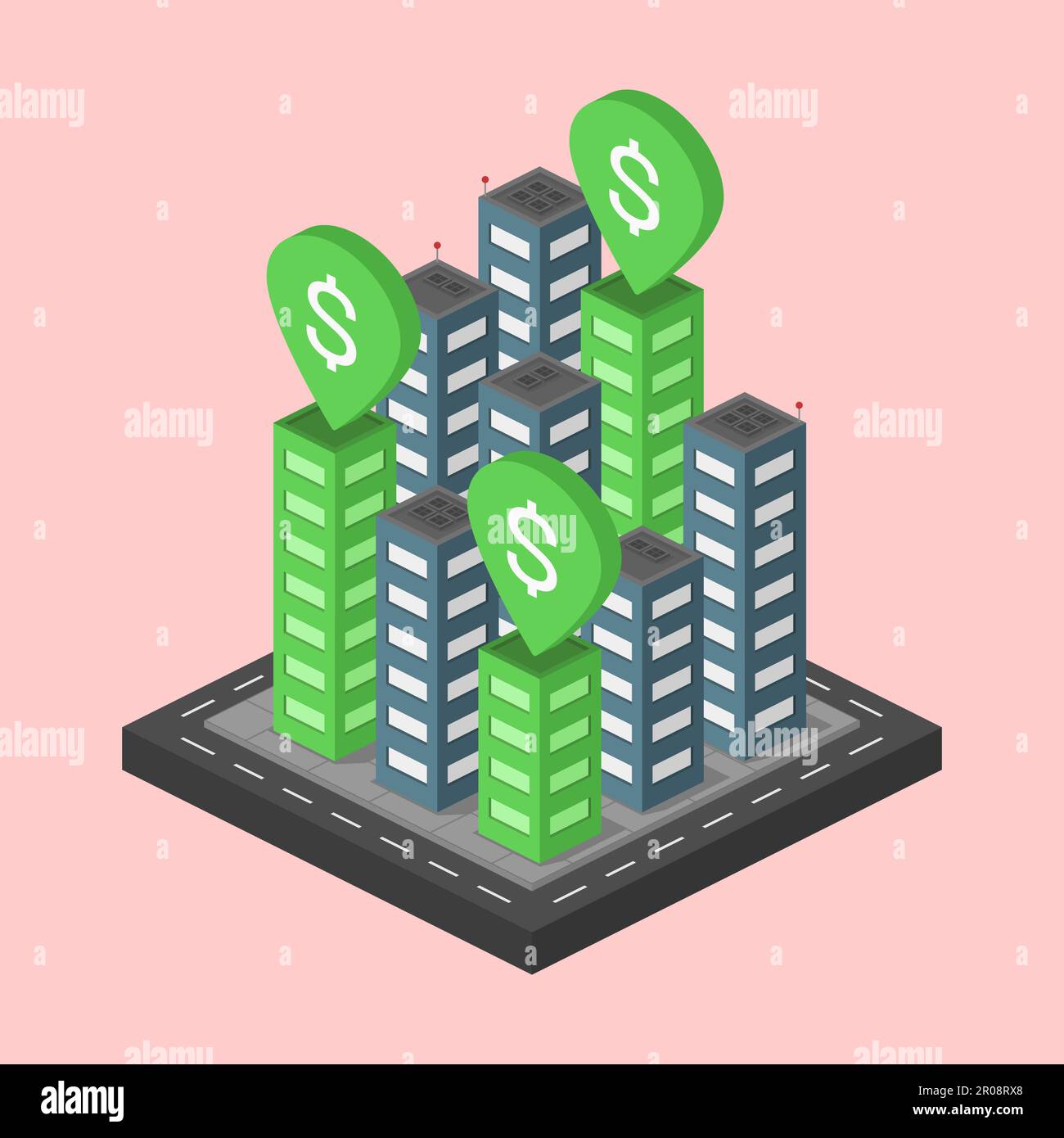 city center downtown block isometric sell apartment map vector flat ...