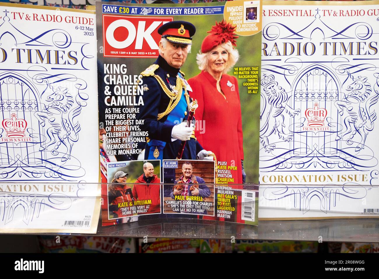 King Charles III and Queen Camilla on front cover of OK magazine on(01)