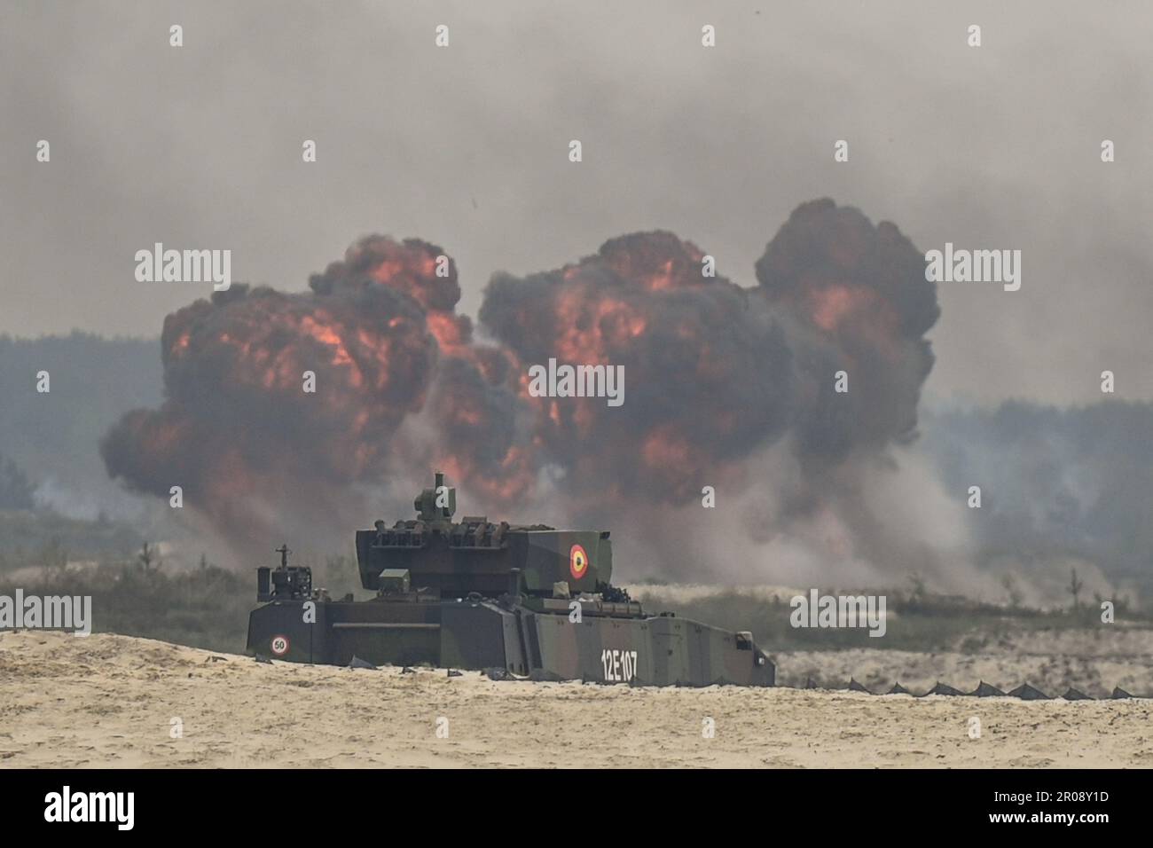 Romanian Army Piranha V Infantry Fighting Vehicle seen during a high-intensity ANACONDA-23 training session at the Nowa Deba training ground, Poland. Credit: ASWphoto/Alamy Live News Stock Photo