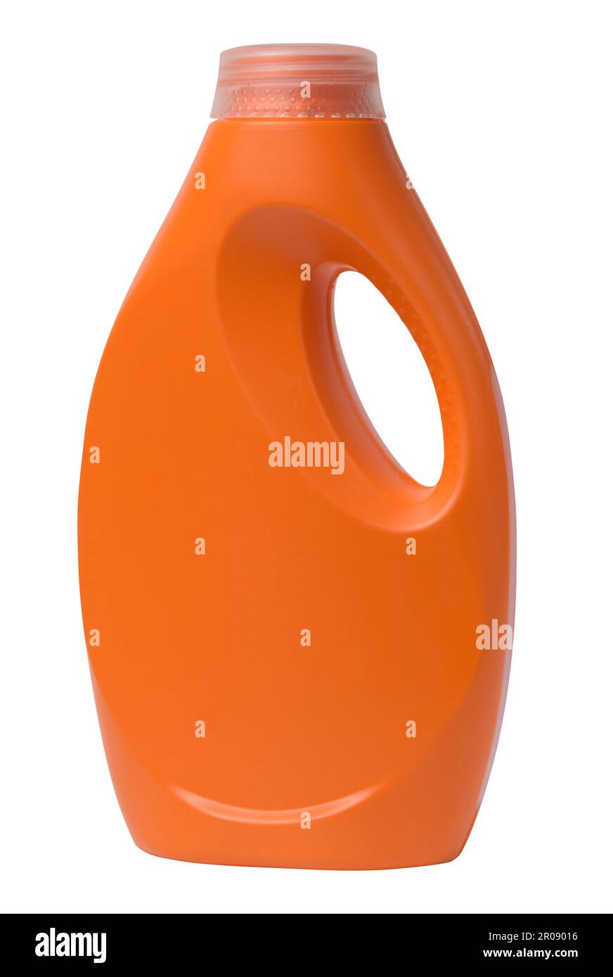 Orange plastic bottle for liquid detergents, for washing clothes on a