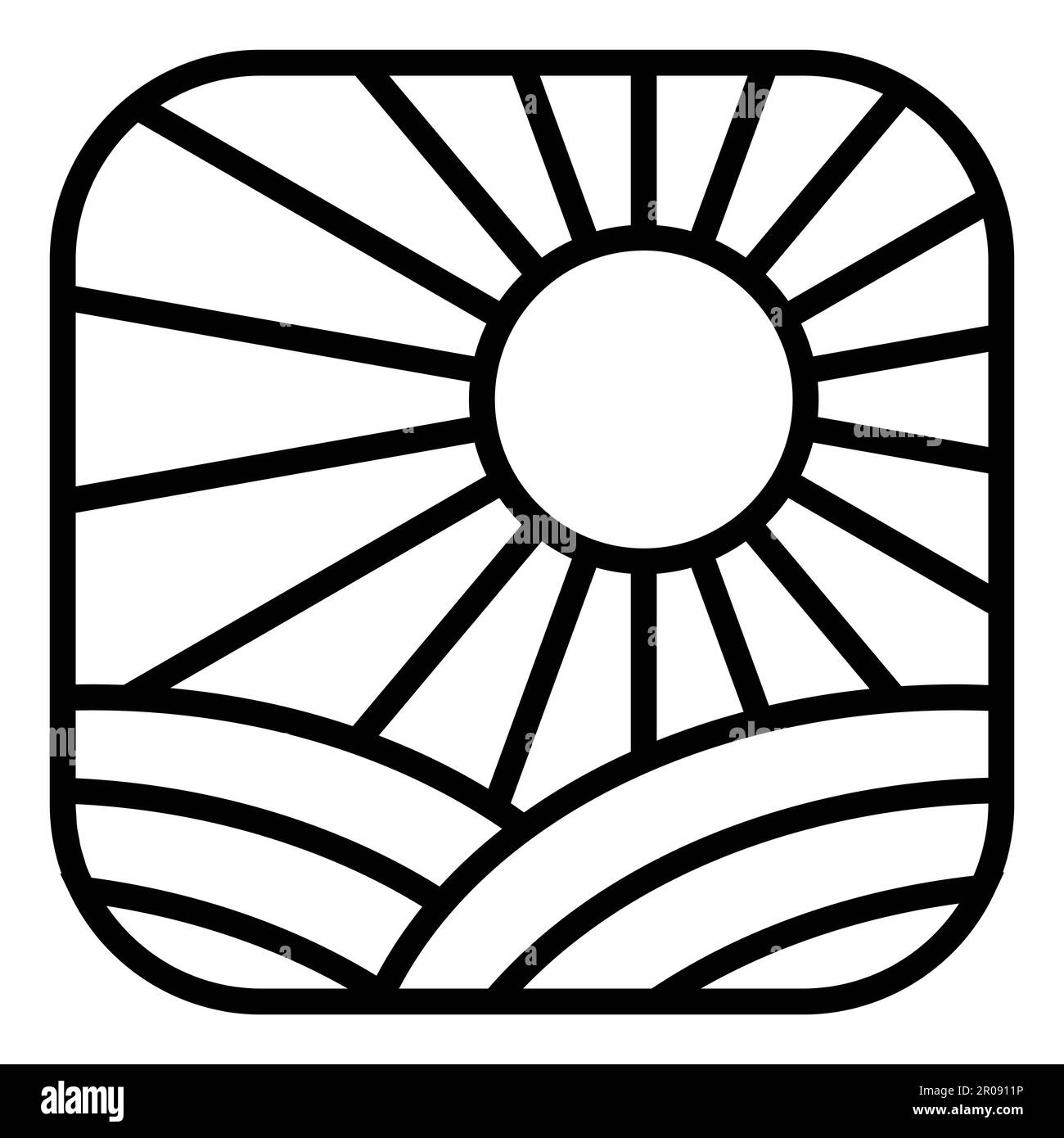 Sun and field vector icon design. Landscape flat icon. Stock Vector