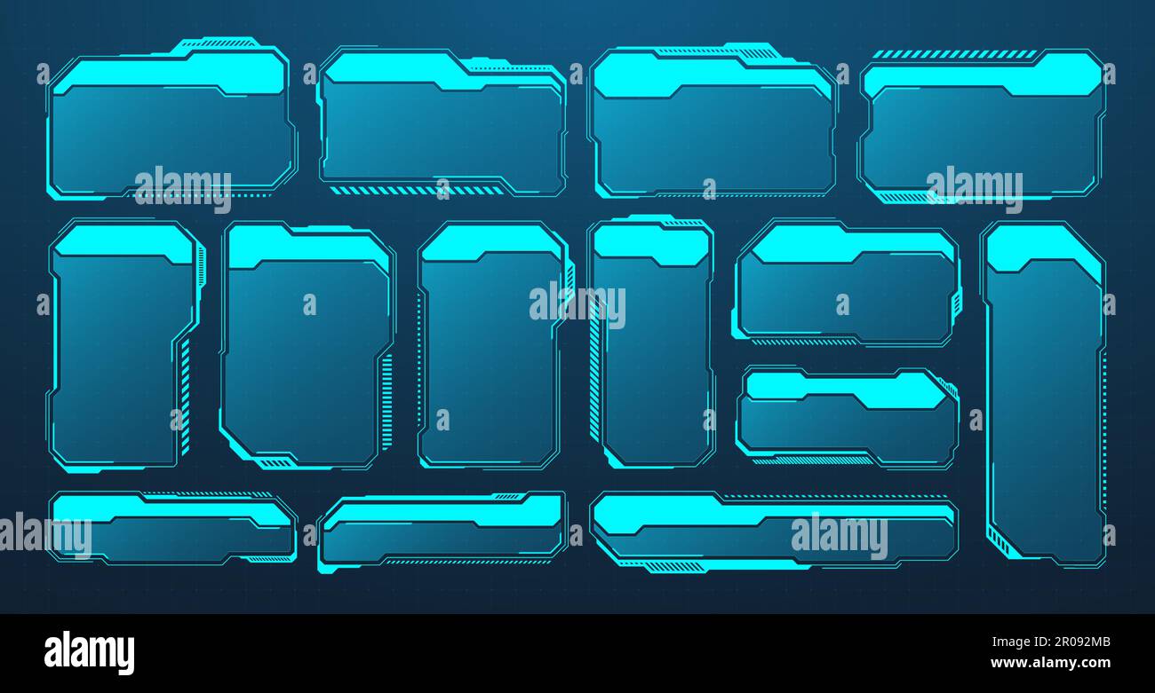 Blue futuristic HUD or UI elements. Sci-fi user interface text boxes ...