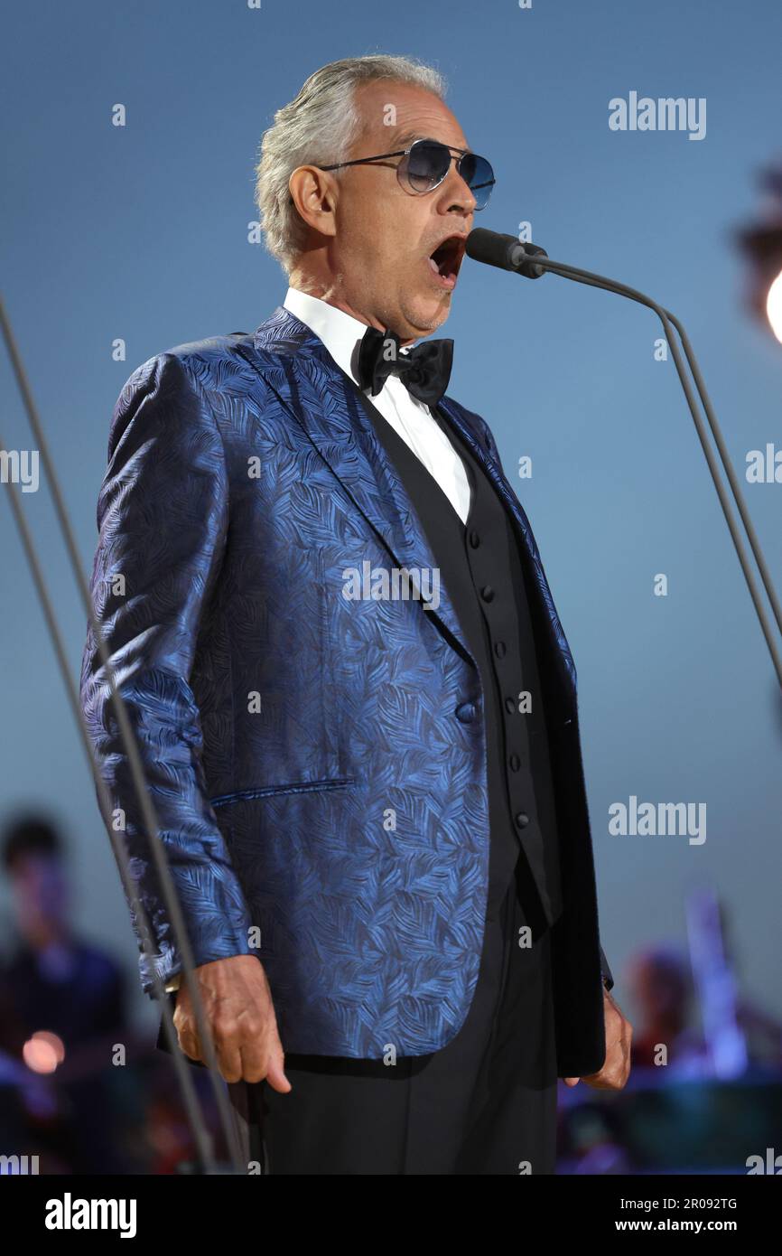 Andrea Bocelli performs on stage during the Coronation Concert held in ...