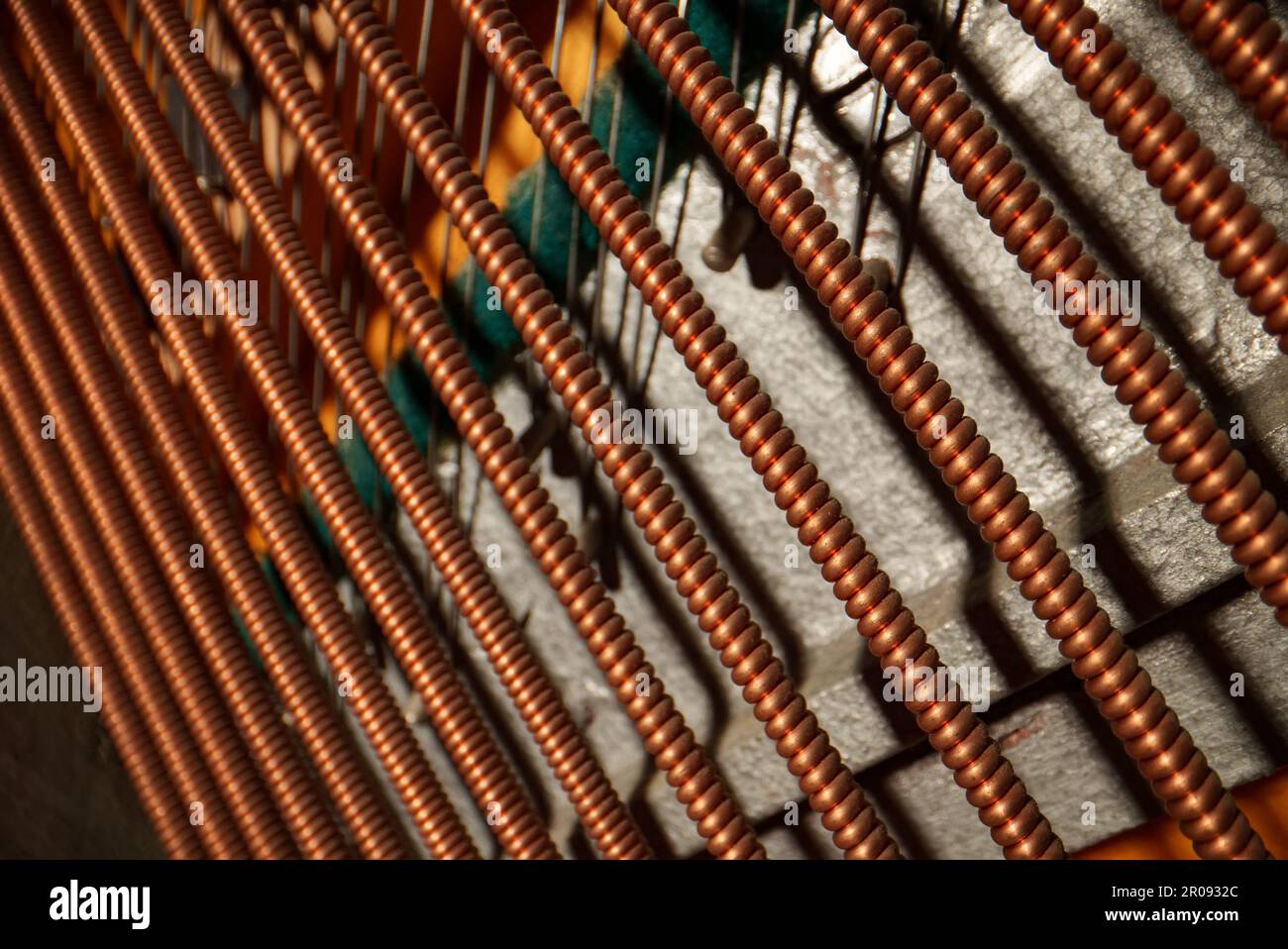 Inside the piano. Strings inside the upright piano Stock Photo Alamy