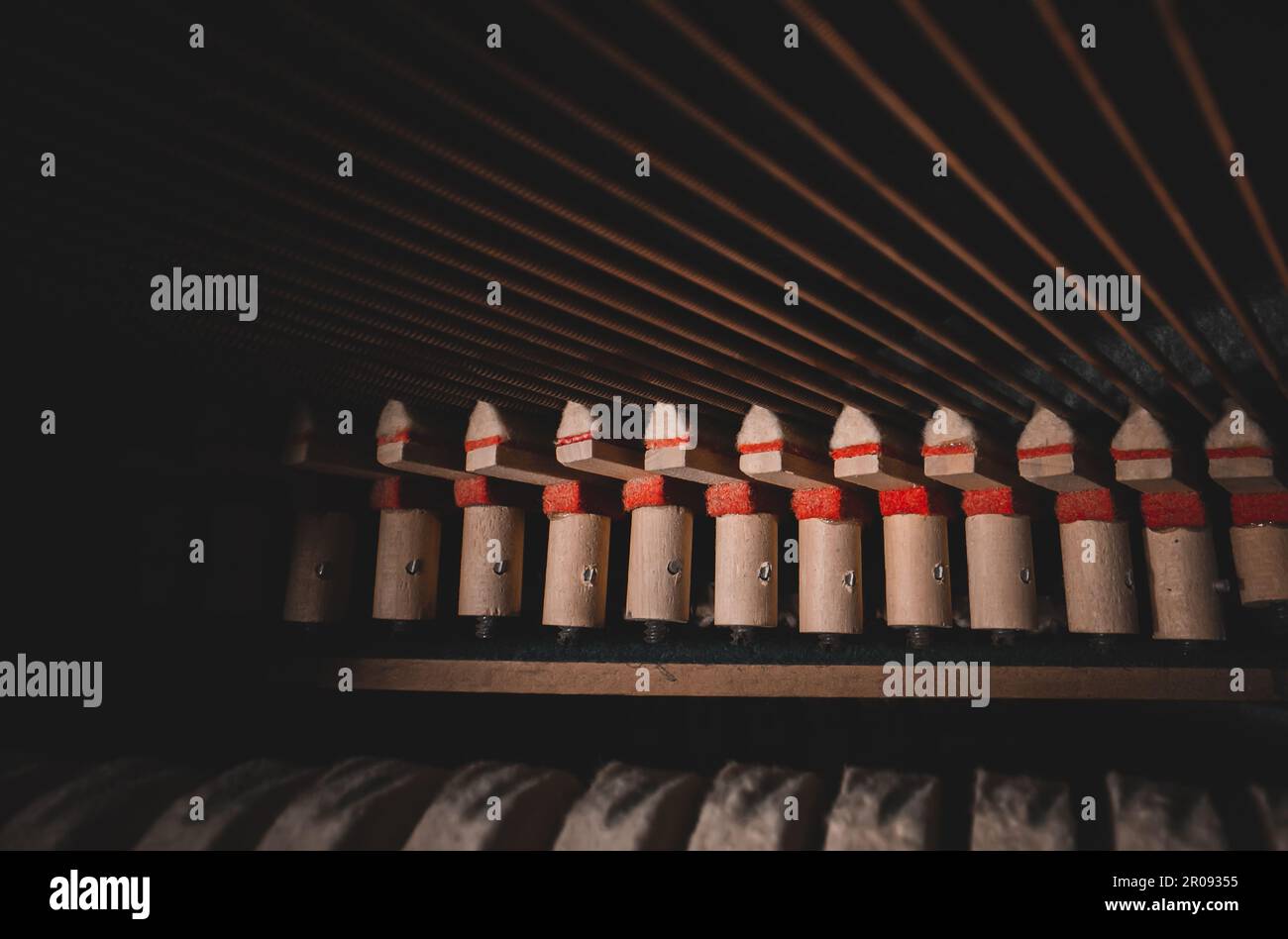 Inside the piano. Strings inside the upright piano Stock Photo Alamy
