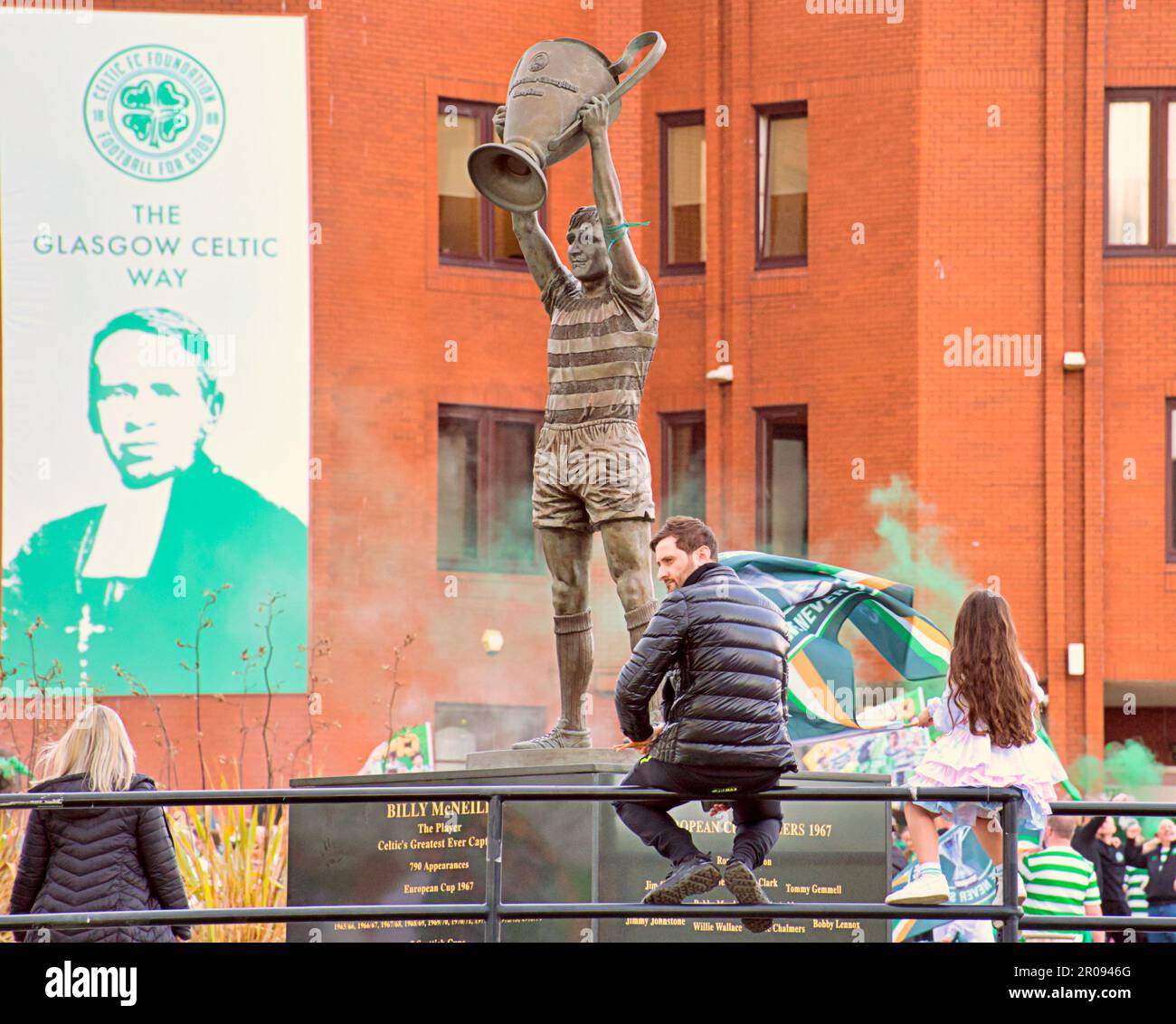 Glasgow, Scotland, UK 7th May, 2023.  Celtic park championship celebration saw massive crowds descend on the clubs stadium the biggest event this weekend and a strong police presence in the city centre. Credit Gerard Ferry/Alamy Live News Stock Photo