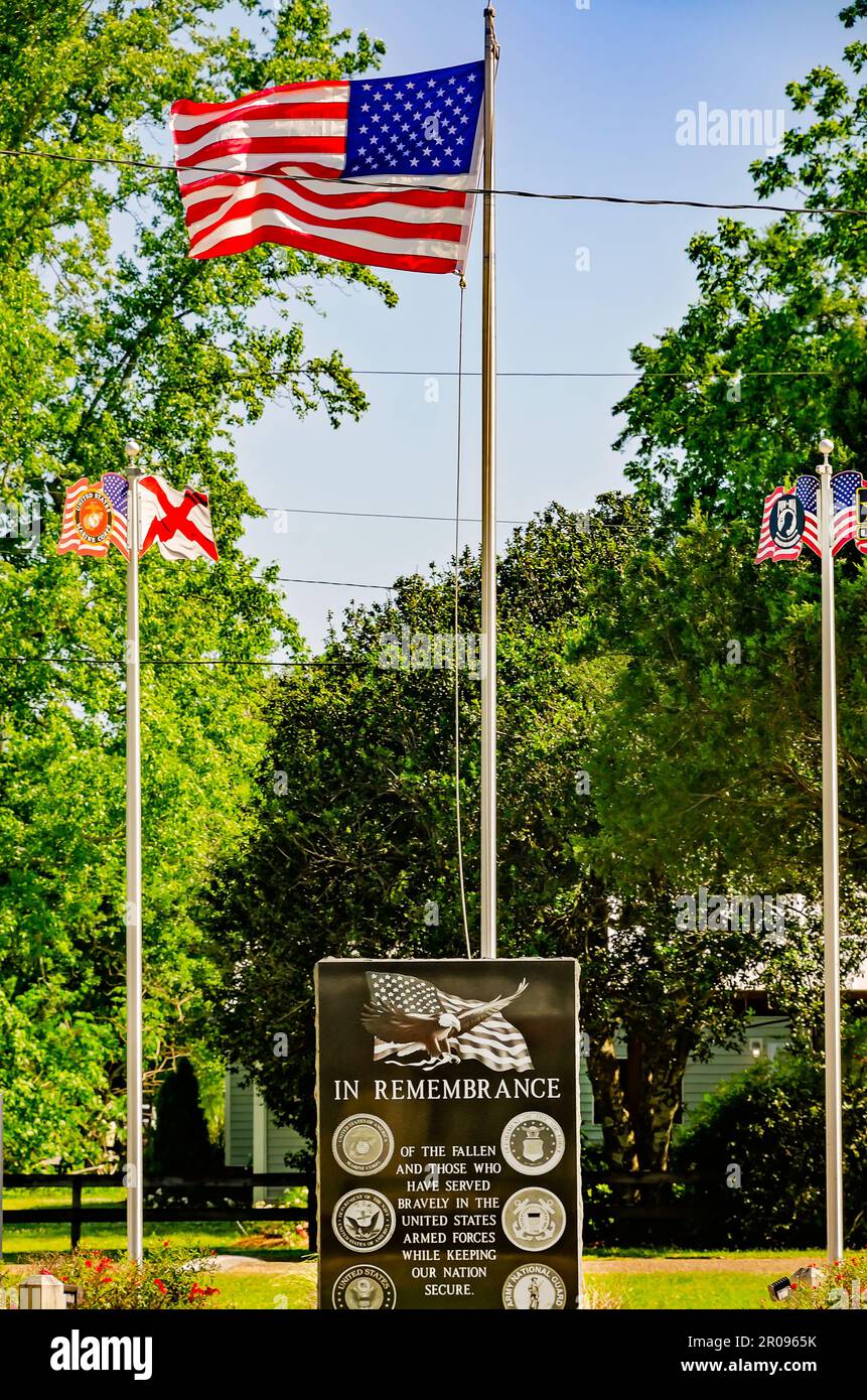 The Silverhill Veterans Memorial is pictured in Paul Anderson Park, April 30, 2023, in Silverhill, Alabama. Stock Photo