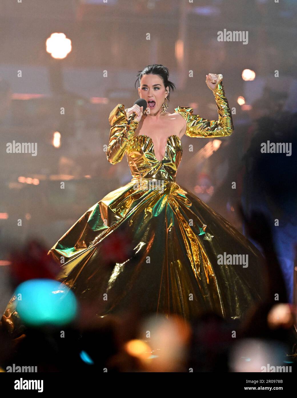 Katy Perry performs during the concert at Windsor Castle in Windsor, England, Sunday, May 7, 2023, celebrating the coronation of King Charles III. It is one of several events over a three-day Katy Perry performs during the concert at Windsor Castle in Windsor, England, Sunday, May 7, 2023, celebrating the coronation of King Charles III. It is one of several events over a three-day