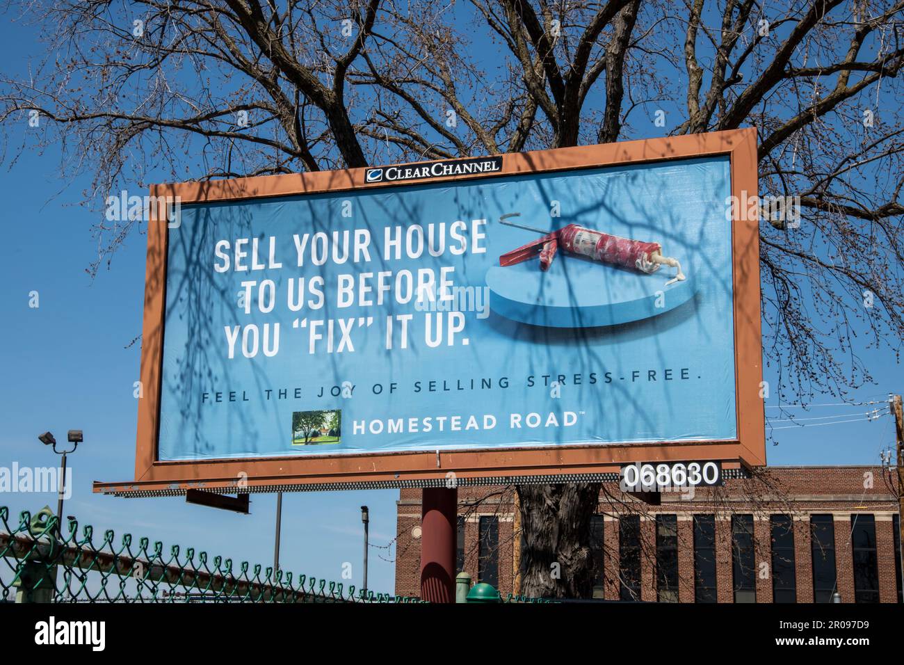 St. Paul, Minnesota.  Homestead Road advertising a new way to sell your home. It is a company that offers homeowners a simple way to sell a home witho Stock Photo