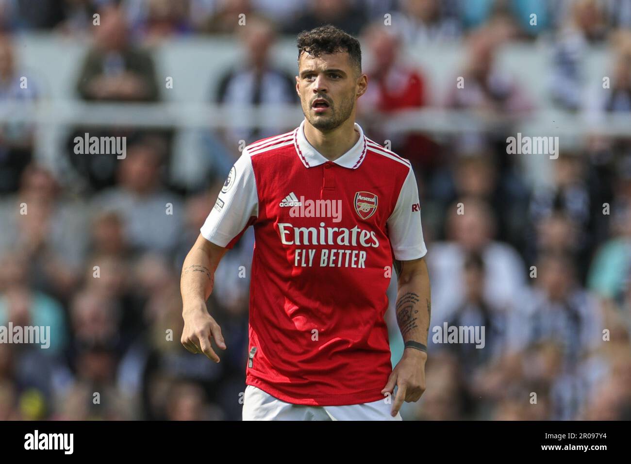 Granit Xhaka #34 of Arsenal during the Premier League match Newcastle United vs Arsenal at St. James's Park, Newcastle, United Kingdom, 7th May 2023  (Photo by Mark Cosgrove/News Images) Stock Photo