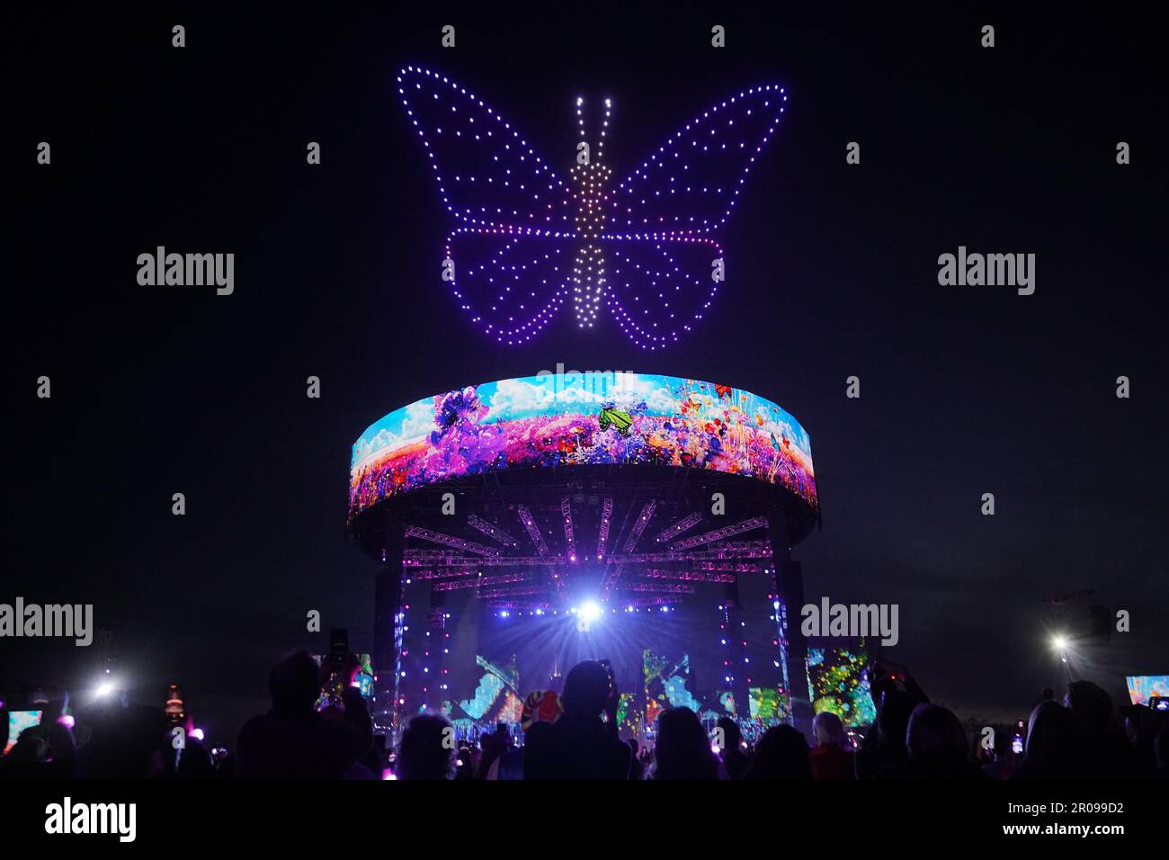Drones perform a light show above the Coronation Concert held in the