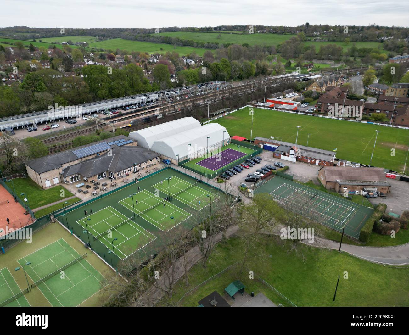 Berkhamsted Tennis courts Hertfordshire, UK drone aerial view Stock Photo