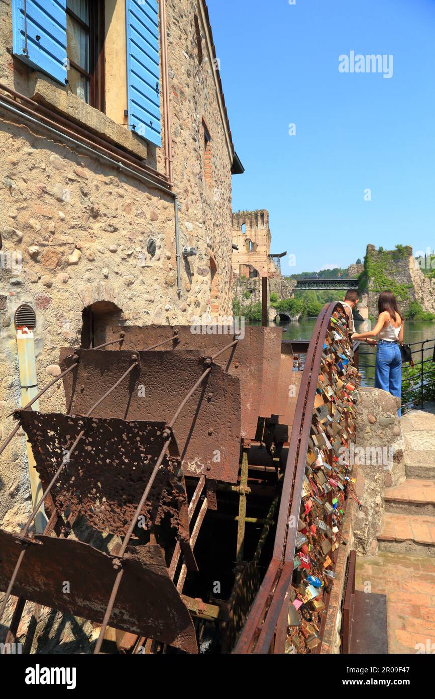 Medieval water mill in Borghetto sul Mincio, Italy Stock Photo