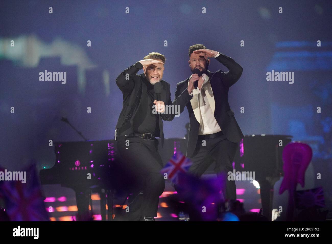 Gary Barlow from Take That and Calum Scott performing at the Coronation