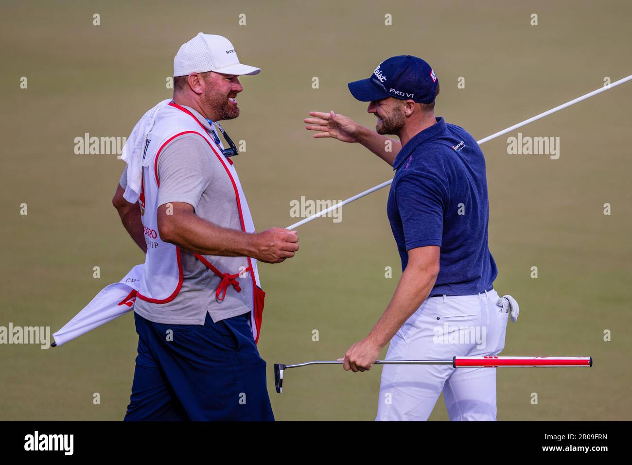 Charlotte, NC, USA. 7th May, 2023. Wyndham Clark celebrates with his