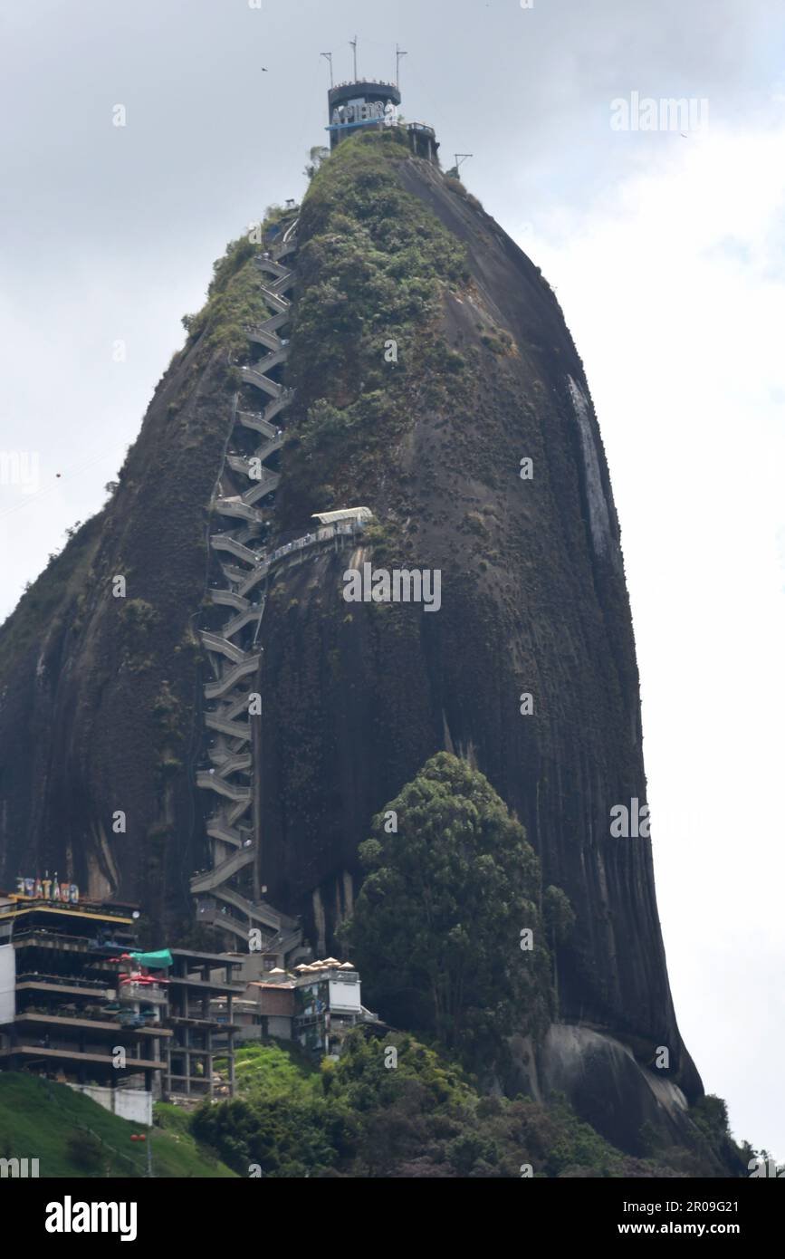 February 24, 2023, GuatapÃ, USA: PeÃ±Ã³n de Guatapé up to 200 meters (656 feet) above its base on the shore of Lake Guatapé. 708 stairs lead to the top. (Credit Image: © Mark Hertzberg/ZUMA Press Wire) EDITORIAL USAGE ONLY! Not for Commercial USAGE! Stock Photo