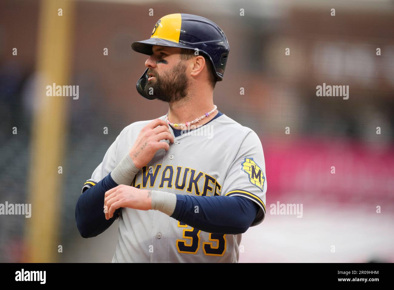 Jesse Winker 33 Milwaukee Brewers baseball Da Wink action pose