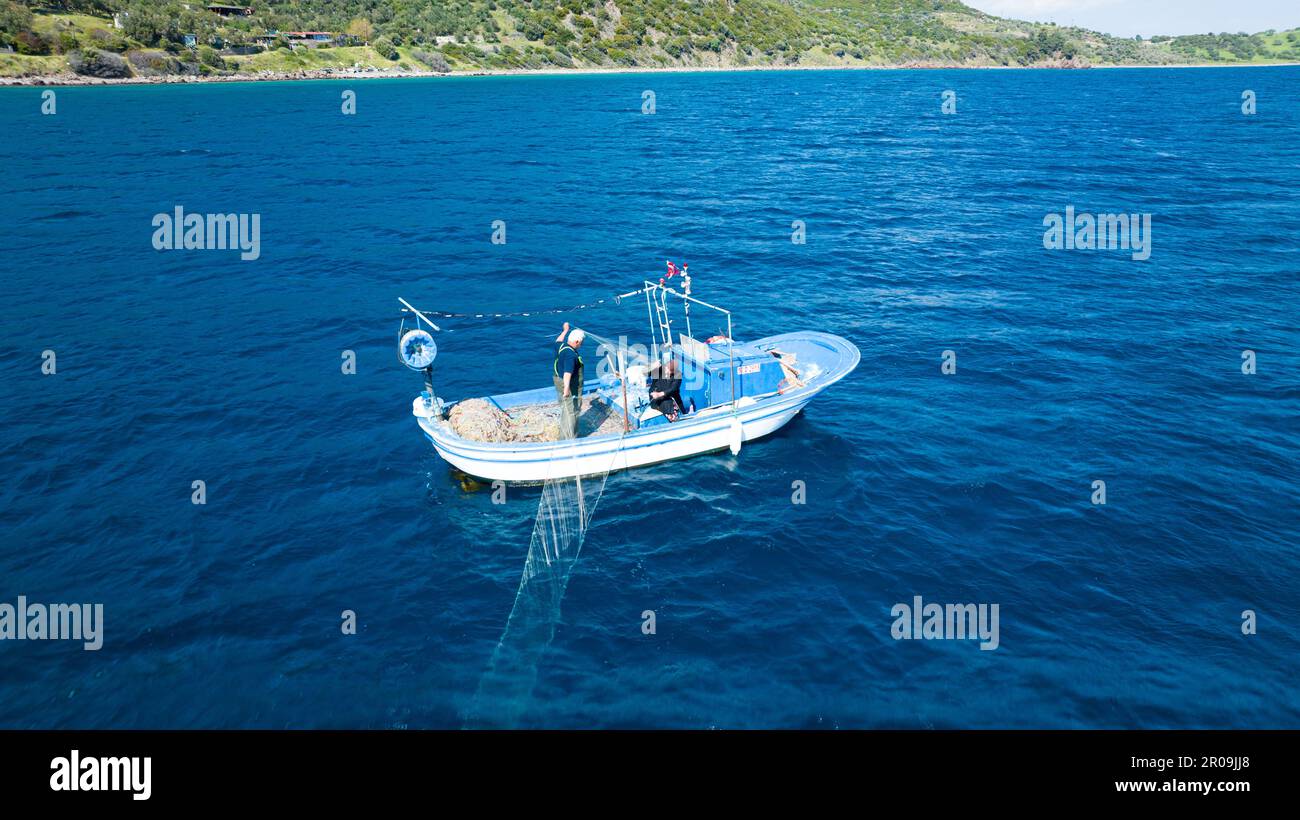 fishing boat. couple fishing in the sea Stock Photo