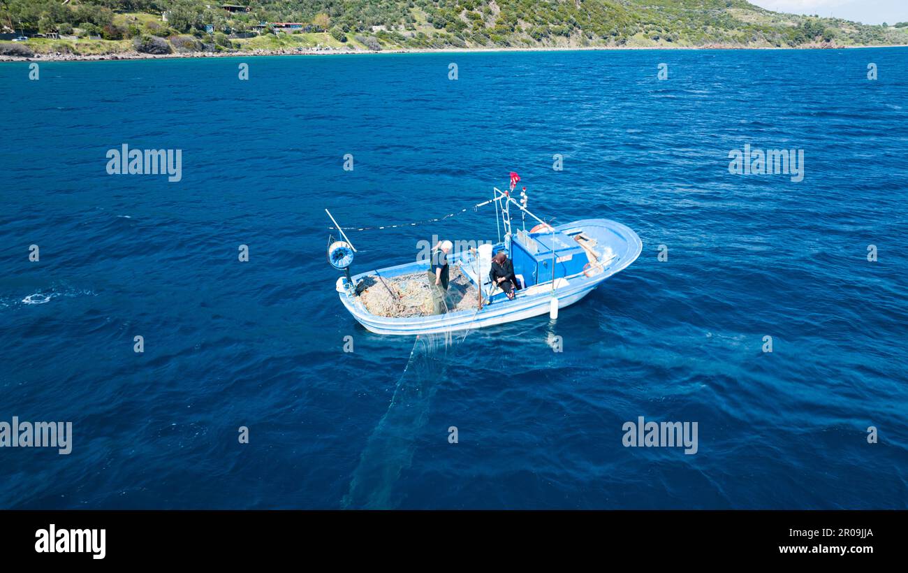 fishing boat. couple fishing in the sea Stock Photo