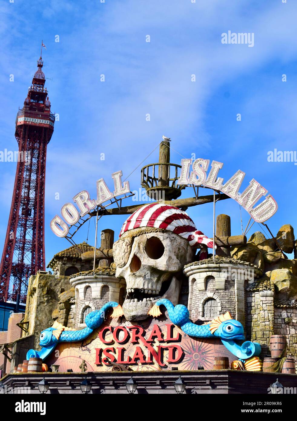 Coral Island with the Blackpool Tower in the Background Stock Photo - Alamy
