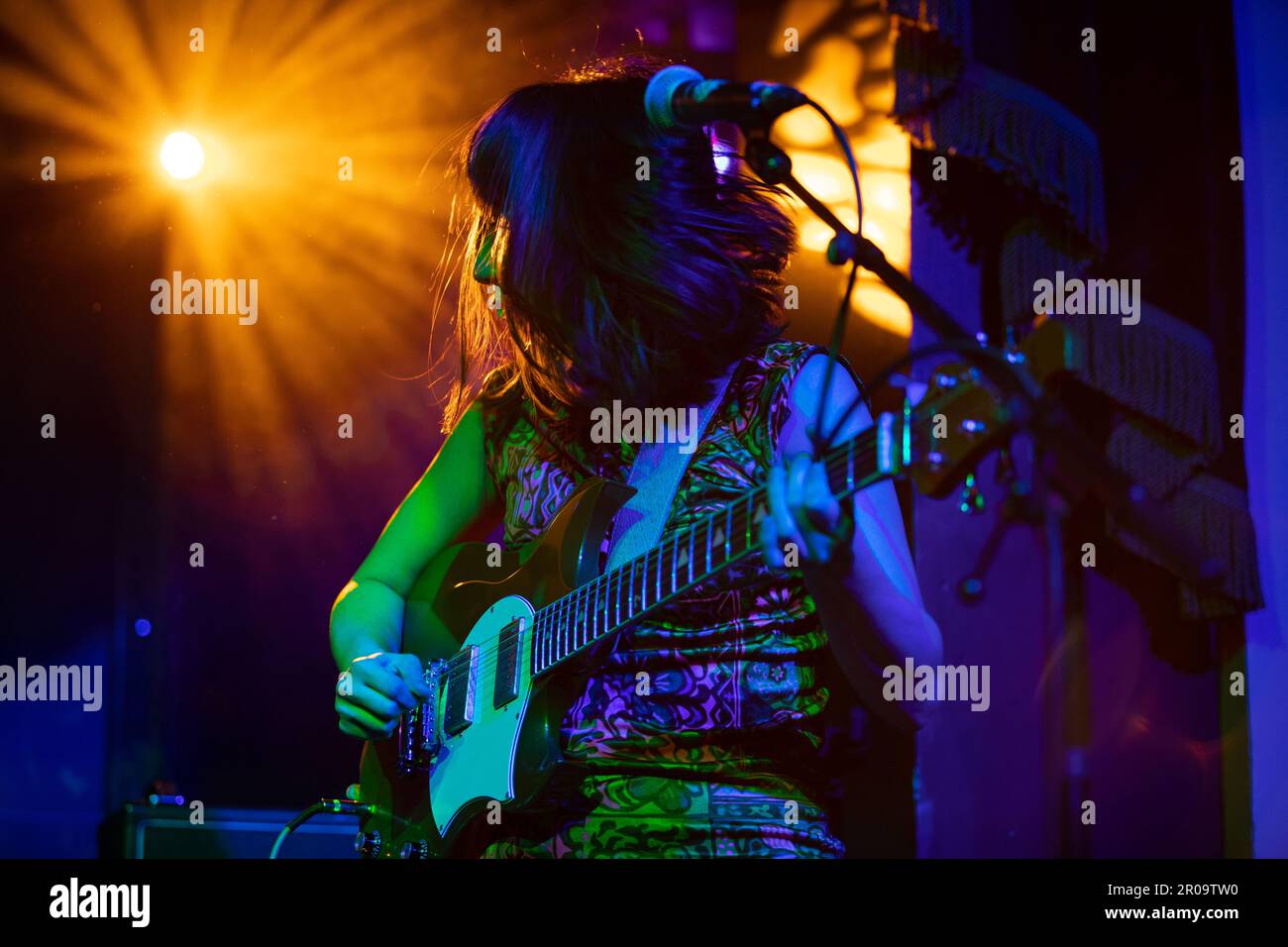 Belfast, UK. 7th May 2023. Japanese Band Otoboke Beaver played the Empire Music Hall as part of the Cathedral Quarter Arts Festival in Belfast. The Band is made up of Accorinrin – vocals, occasional rhythm guitar (2009–present),Yoyoyoshie – guitar, backing vocals (2009–present),Hiro-chan – bass, backing vocals (2013–present), Kahokiss – drums, backing vocals (2018–present) Credit: Bonzo/Alamy Live News Stock Photo