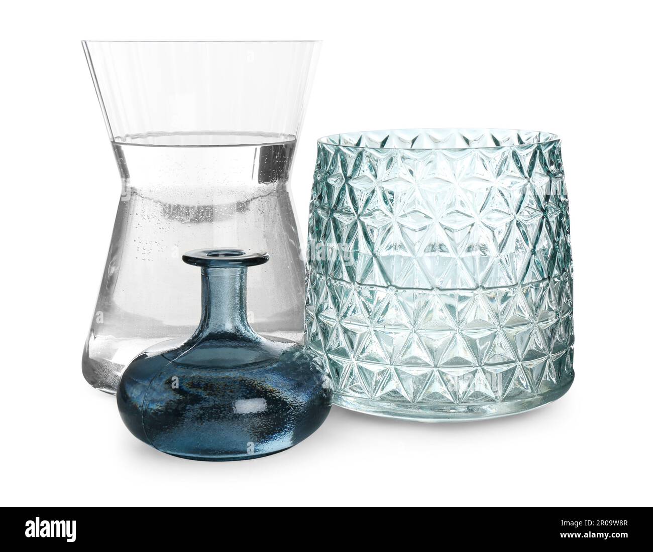 Different beautiful glass vases on white background Stock Photo