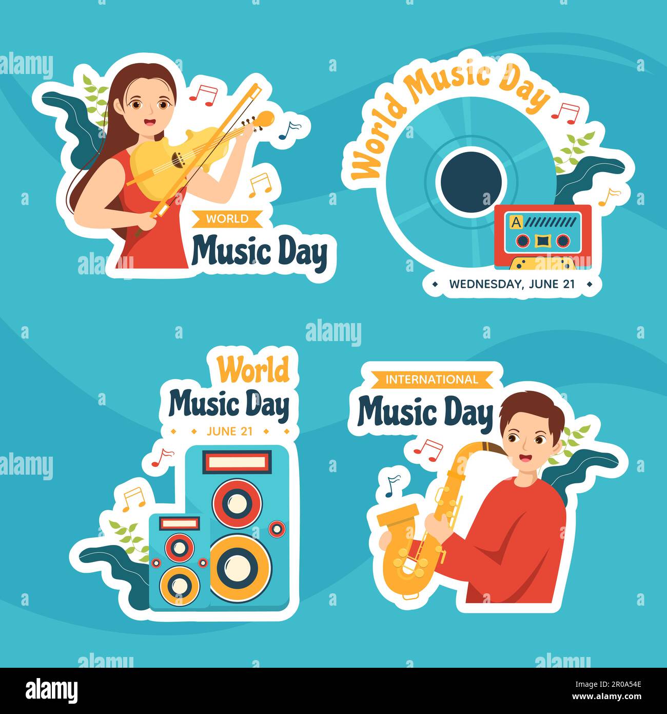 World Music Day Label Flat Cartoon Hand Drawn Templates Background