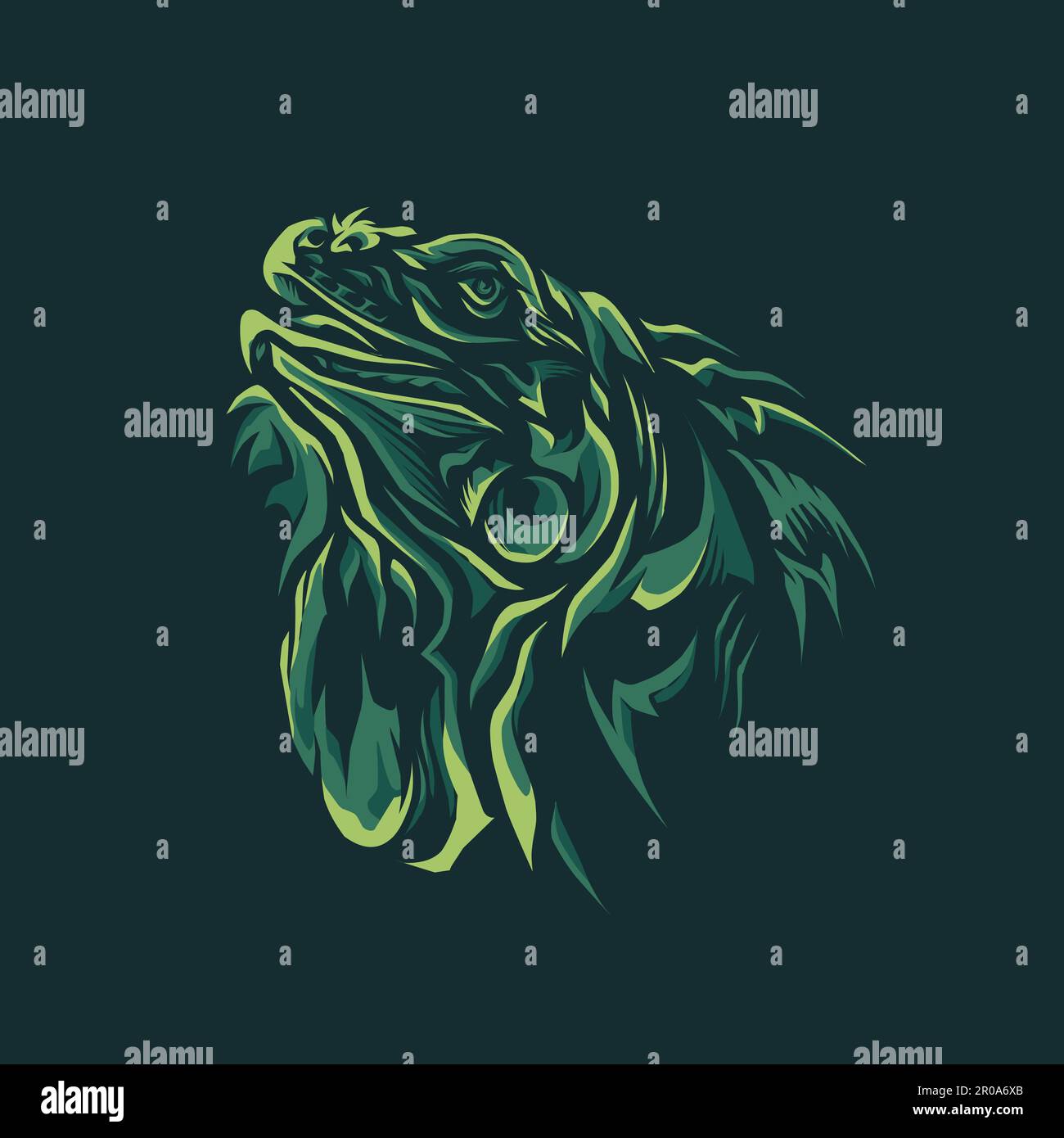 iguana head color green illustration Stock Vector