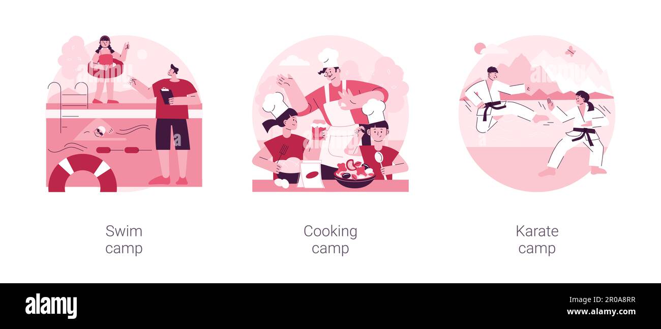 Summer programs for kids abstract concept vector illustration set. Swim