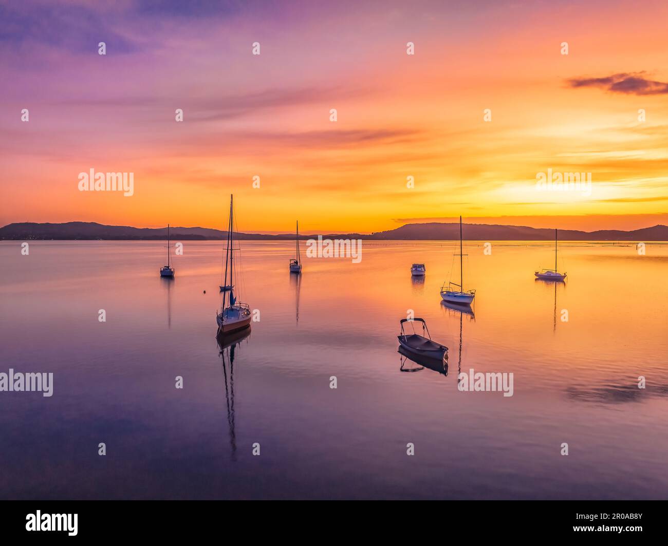 Sunrise over Brisbane Water at Couche Park, Koolewong on the Central Coast, NSW, Australia. Stock Photo