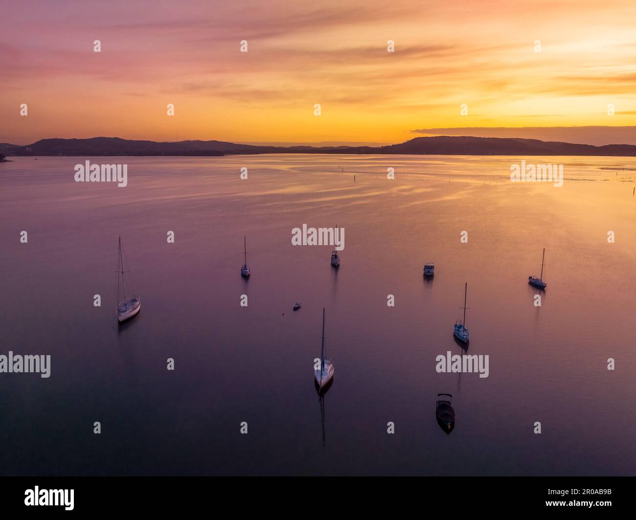 Sunrise over Brisbane Water at Couche Park, Koolewong on the Central Coast, NSW, Australia. Stock Photo